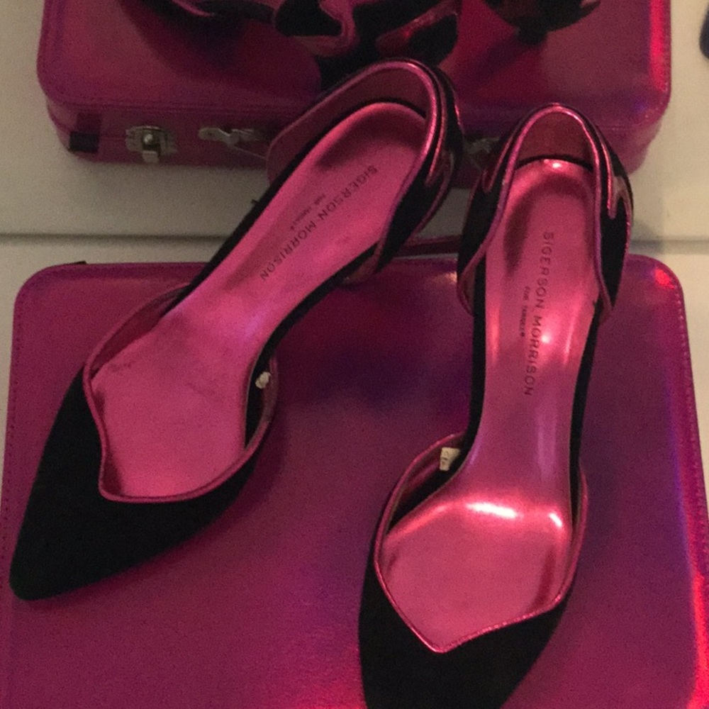 Sigerson Morrison Black Velvet and Hot Pink Pumps